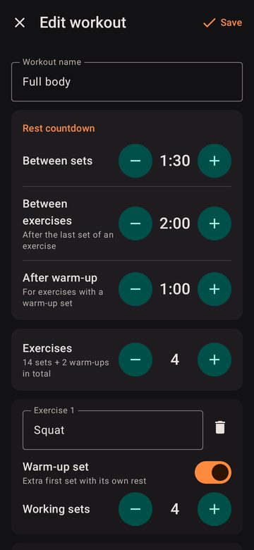 Règle exercices, séries et temps de repos une seule fois